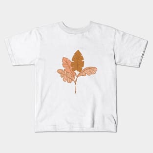 Contour Line Leaves on Taupe Kids T-Shirt